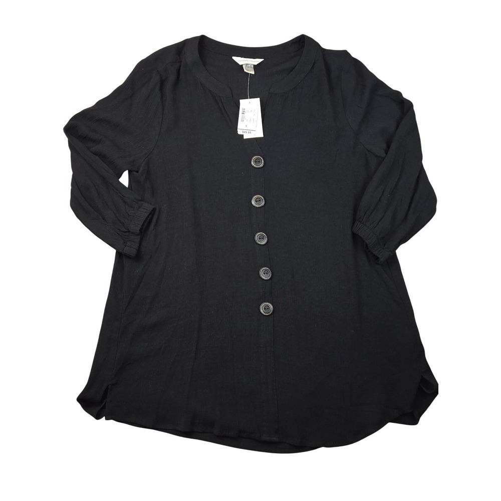 Christopher & Banks Black Button Front Blouse SMALL 100% Rayon NWT Oversized Top
